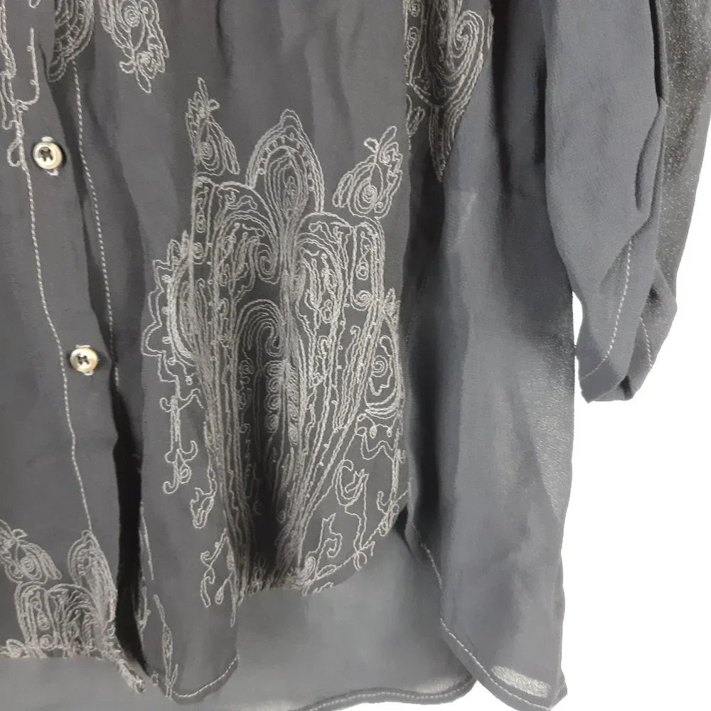 XCVI Button Up Stitch Blouse Embroider Gray Size Medium - Picture 5 of 7